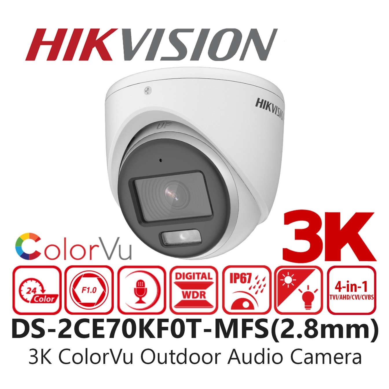 Sistema Cctv Hikvision colorvu Kit 5MP Audio de color de la noche Construido en Micrófono Kit de cámara 