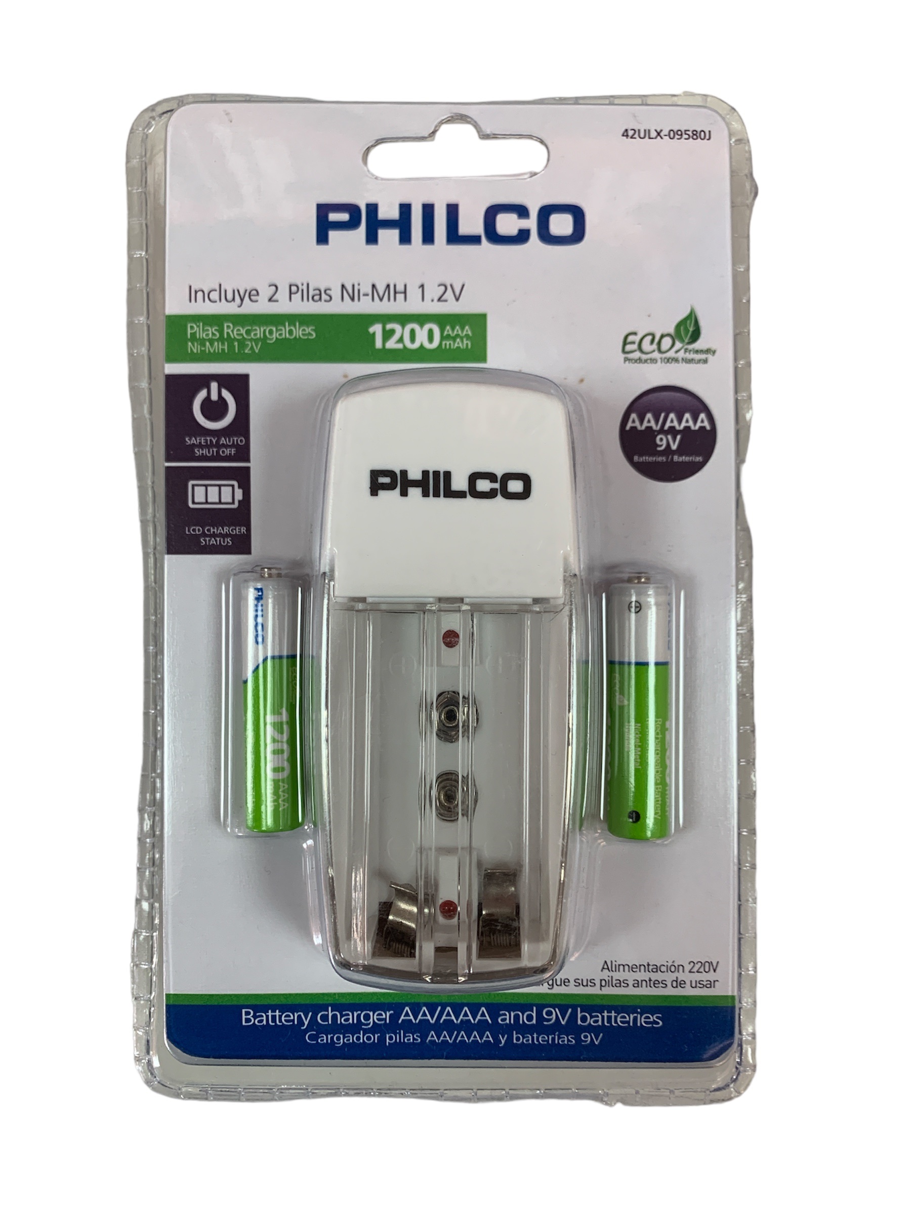 CARGADOR DE PILAS RECARGABLES CON 2 PILAS AA PHILCO