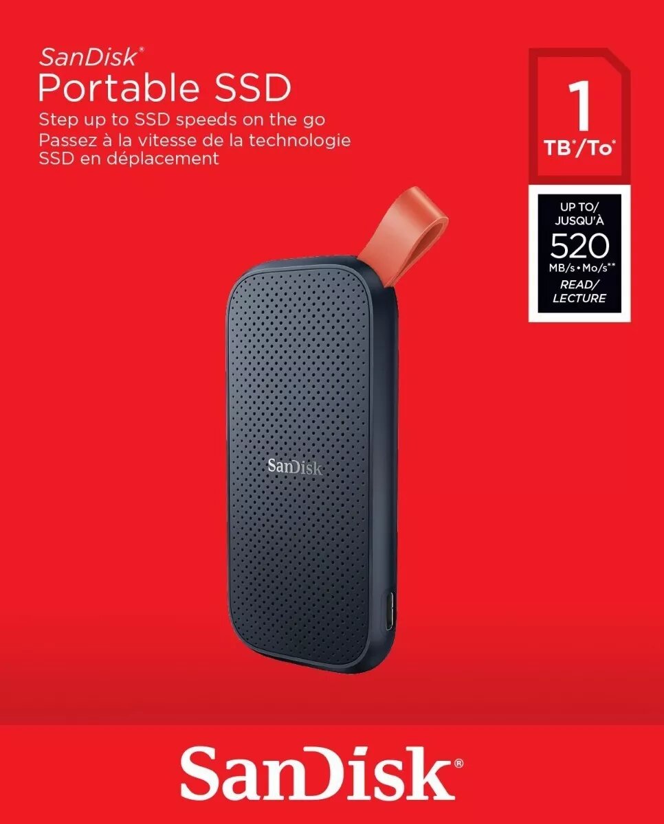 Disco duro SSD externo 2TB  SanDisk Portable SSD, Portátil, USB 3.2 Gen 2,  Lectura de hasta 800 MB/s, Gancho de goma, Gris